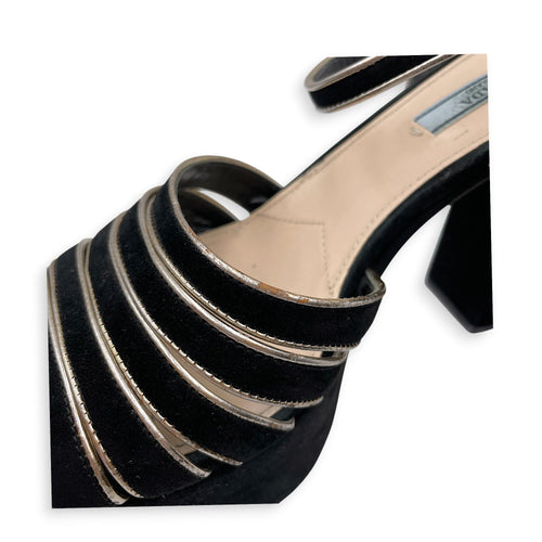 Milano Donna Strappy 40 Black Platform Heels in Suede Leather Silver hardware CL2607-22306 3