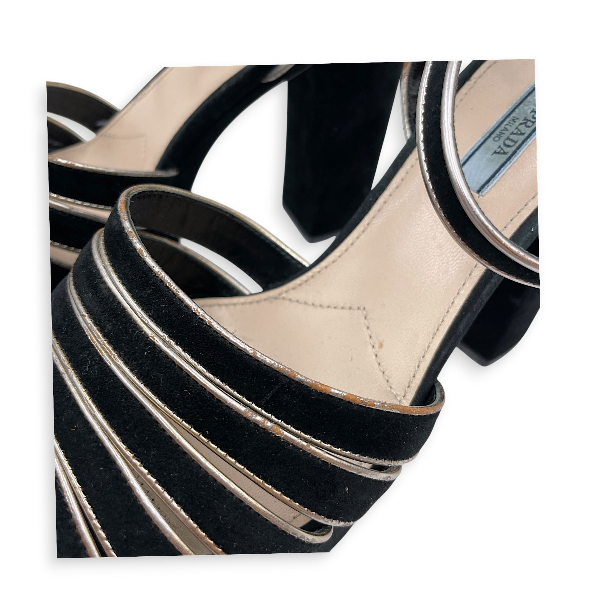 Milano Donna Strappy 40 Black Platform Heels in Suede Leather Silver hardware CL2607-22306 4