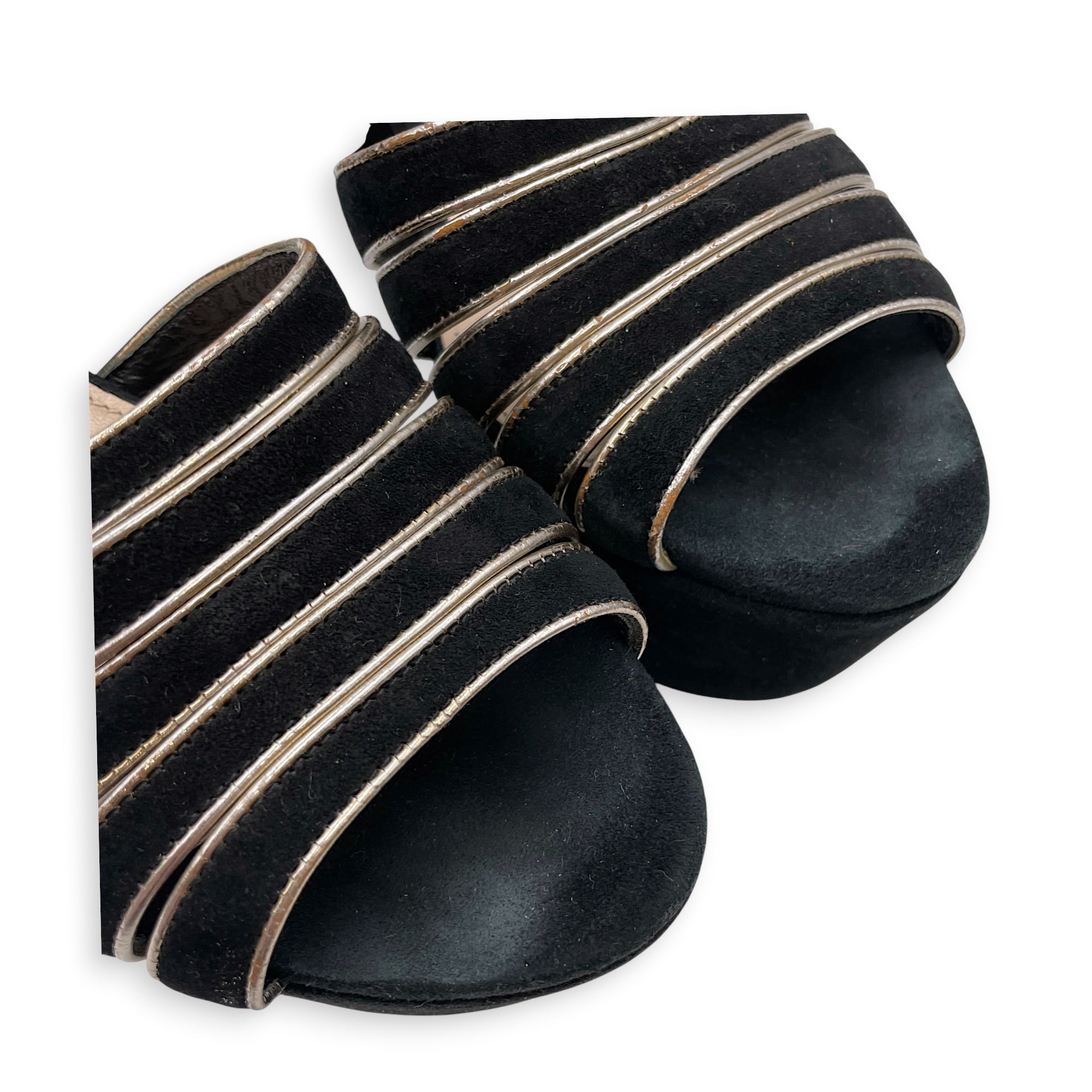 Milano Donna Strappy 40 Black Platform Heels in Suede Leather Silver hardware CL2607-22306 6