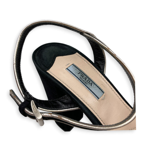 Milano Donna Strappy 40 Black Platform Heels in Suede Leather Silver hardware CL2607-22306 7