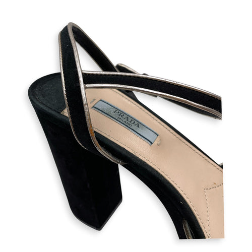 Milano Donna Strappy 40 Black Platform Heels in Suede Leather Silver hardware CL2607-22306 9