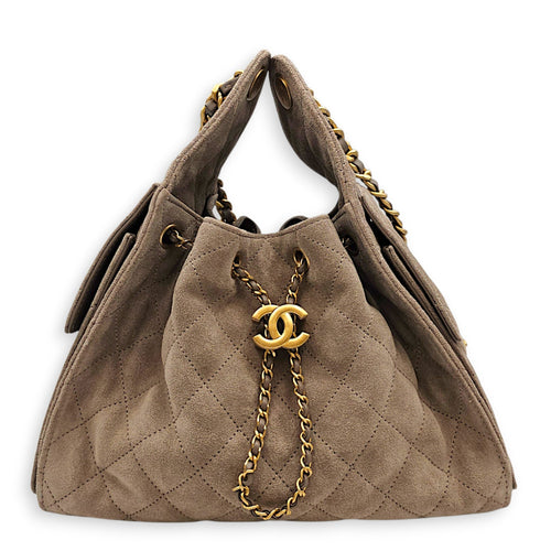 C25 Small Beige Shoulder Bag in Suede Leather Gold hardware CL2607-22320 1