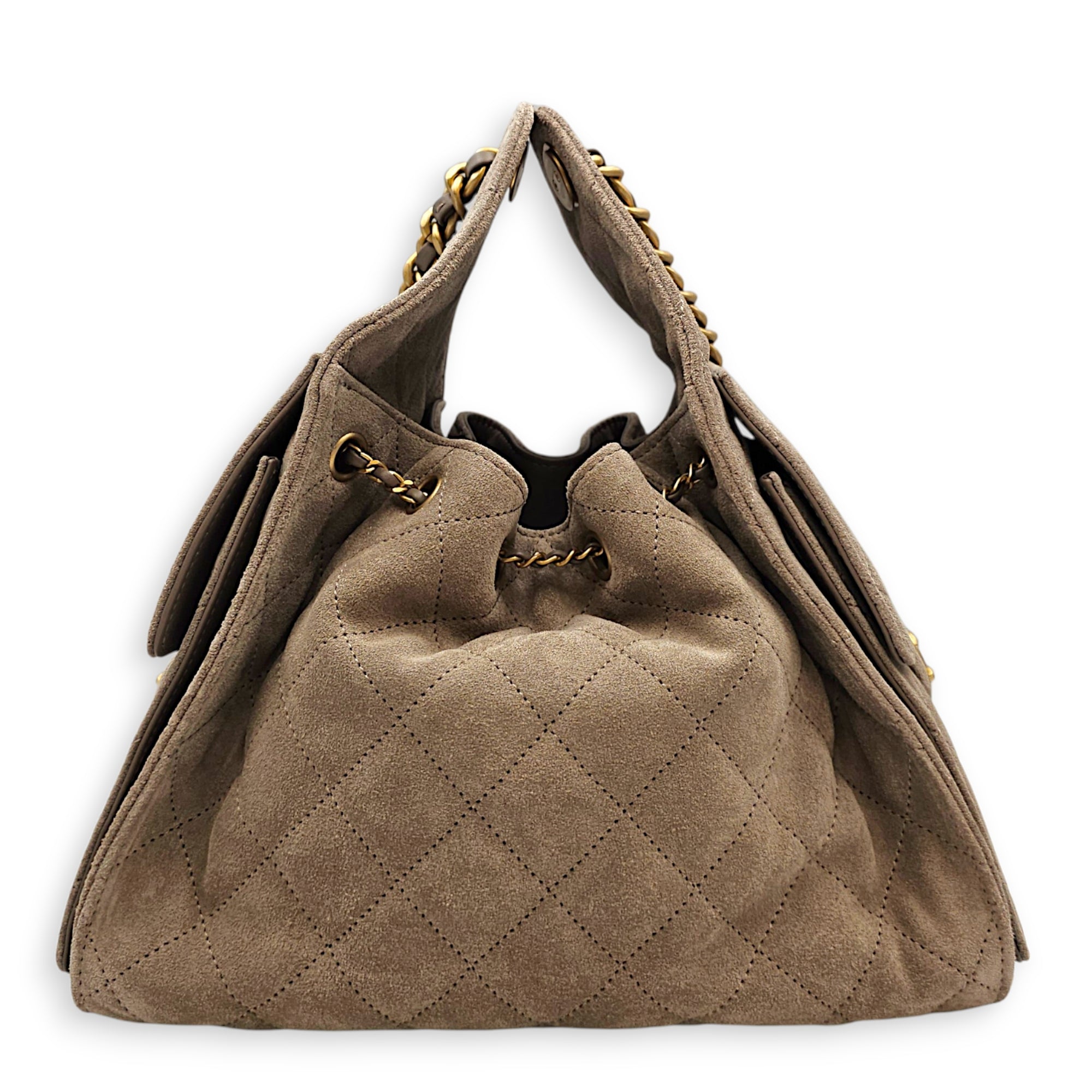 C25 Small Beige Shoulder Bag in Suede Leather Gold hardware CL2607-22320 2
