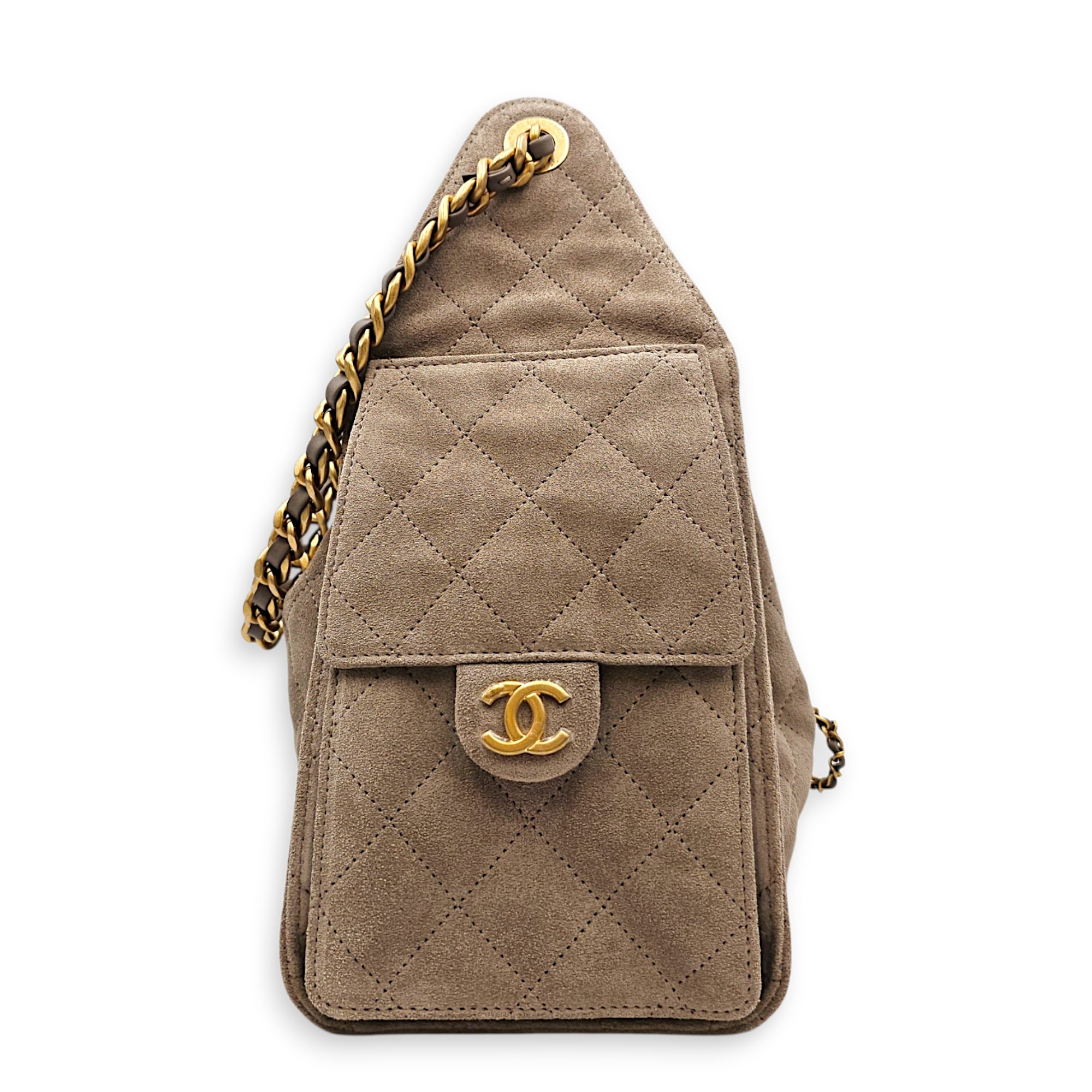 C25 Small Beige Shoulder Bag in Suede Leather Gold hardware CL2607-22320 3