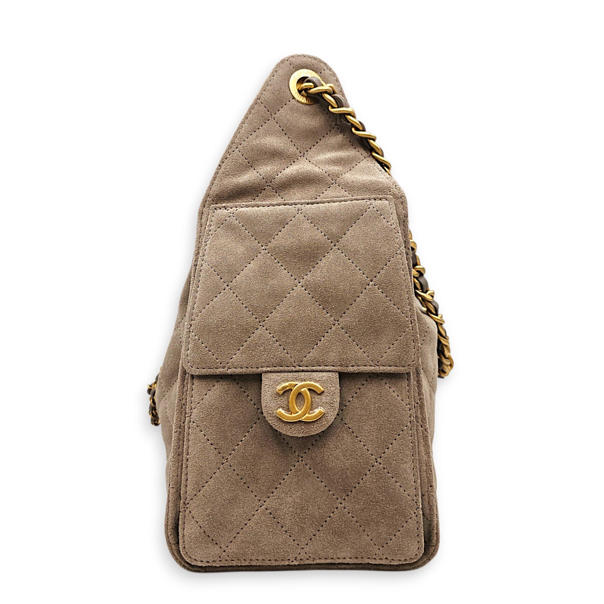 C25 Small Beige Shoulder Bag in Suede Leather Gold hardware CL2607-22320 4