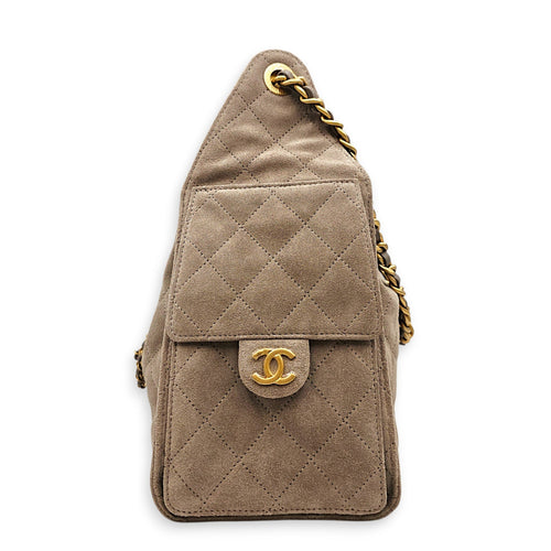 C25 Small Beige Shoulder Bag in Suede Leather Gold hardware CL2607-22320 4