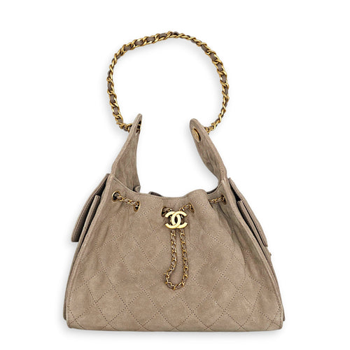 C25 Small Beige Shoulder Bag in Suede Leather Gold hardware CL2607-22320 7