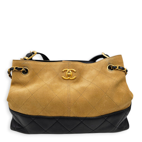 25A Two tone Shopping 33 cm Beige Shoulder Bag in Suede Leather Gold hardware CL2607-22321 1