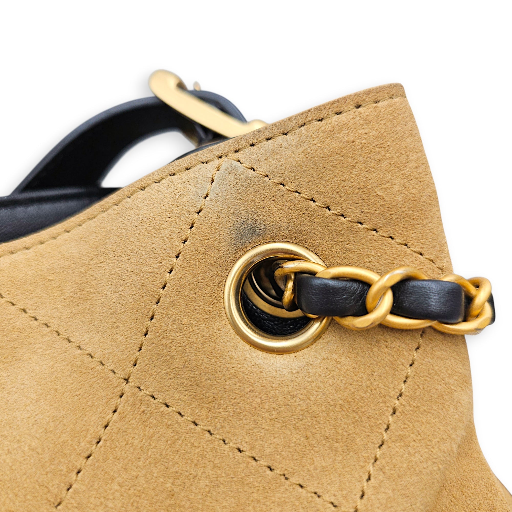 25A Two tone Shopping 33 cm Beige Shoulder Bag in Suede Leather Gold hardware CL2607-22321 11