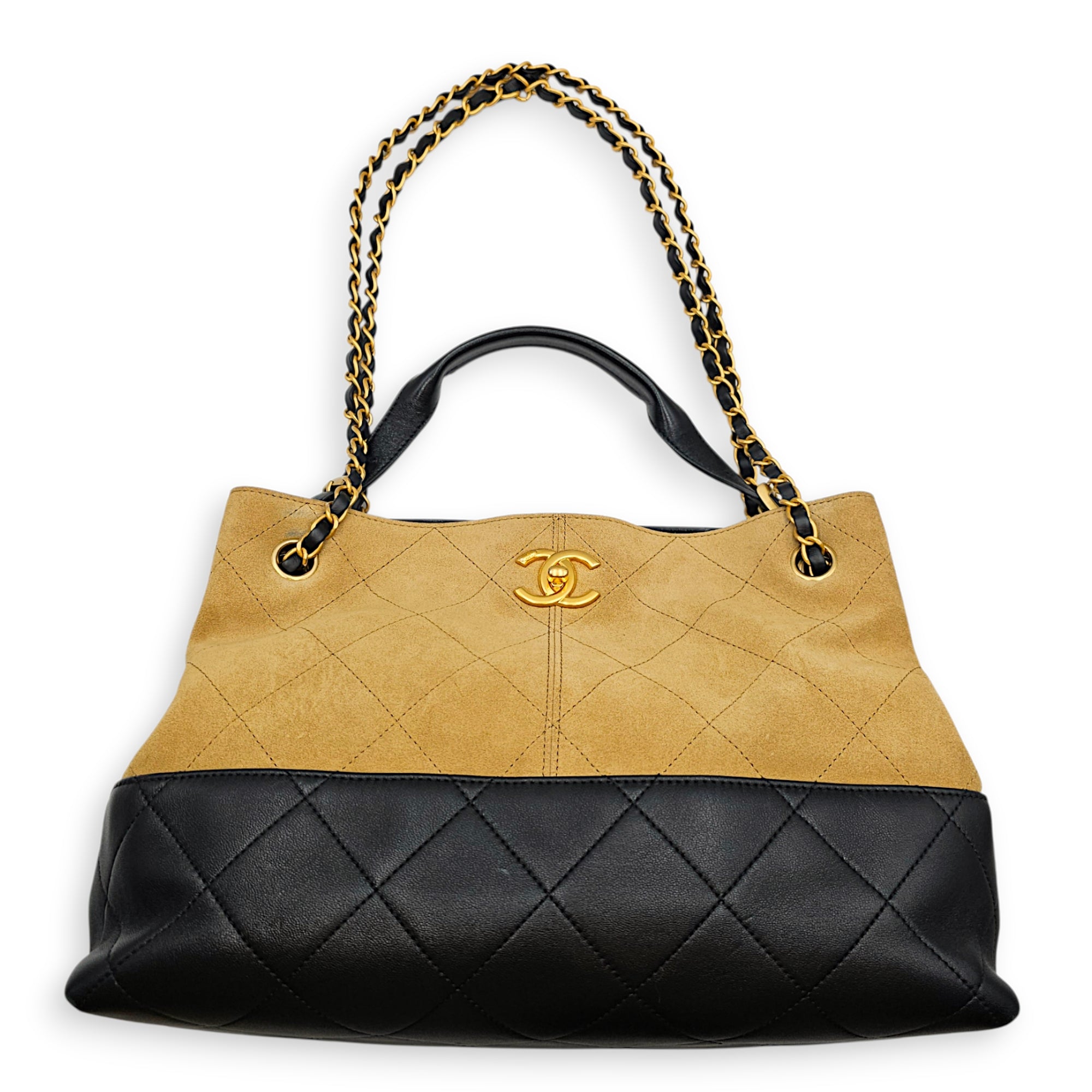 25A Two tone Shopping 33 cm Beige Shoulder Bag in Suede Leather Gold hardware CL2607-22321 14
