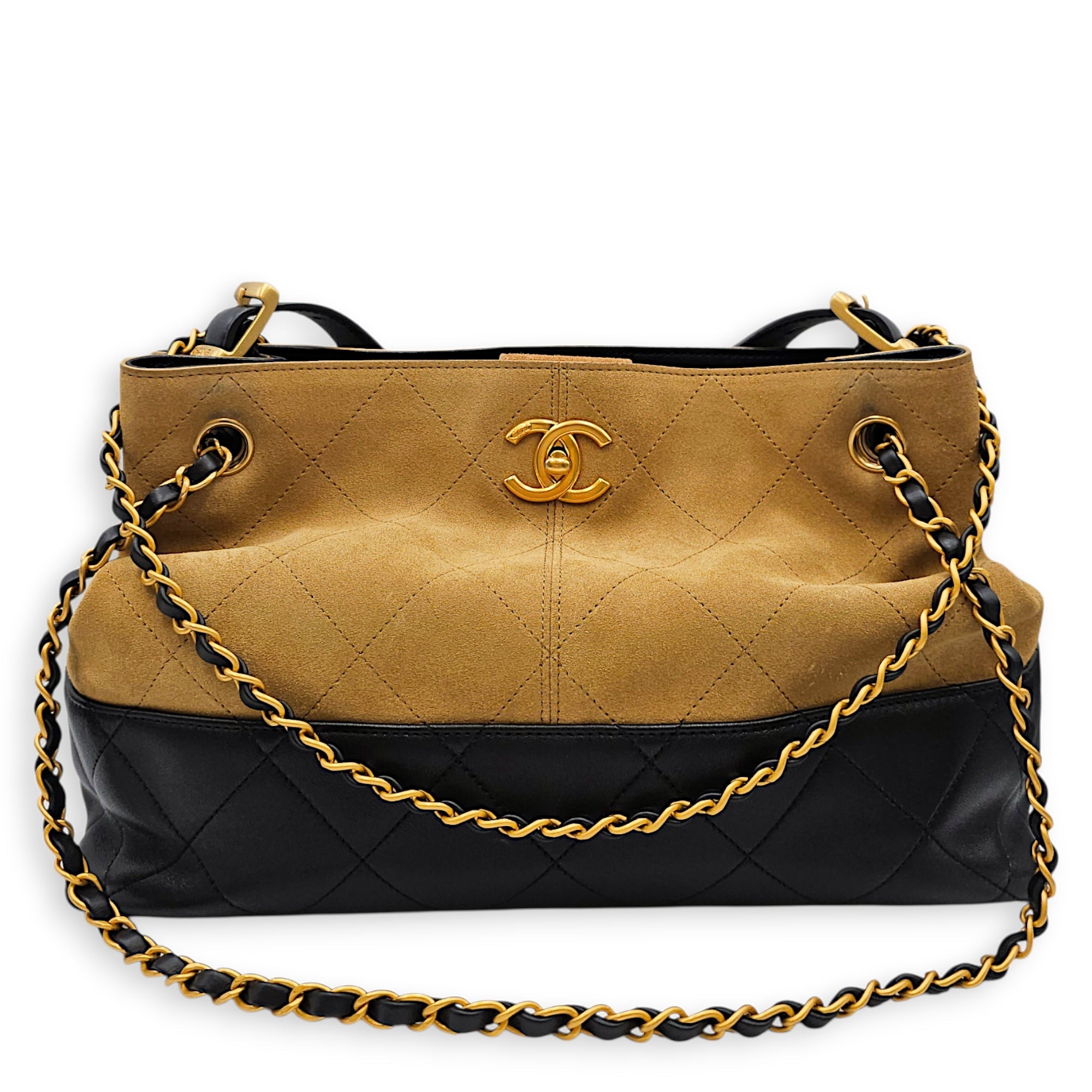 25A Two tone Shopping 33 cm Beige Shoulder Bag in Suede Leather Gold hardware CL2607-22321 15