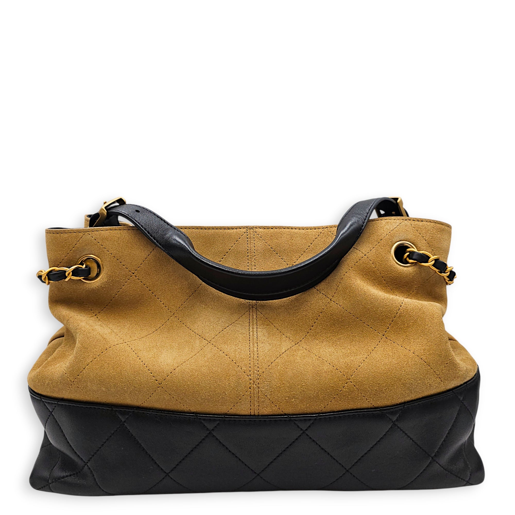 25A Two tone Shopping 33 cm Beige Shoulder Bag in Suede Leather Gold hardware CL2607-22321 2