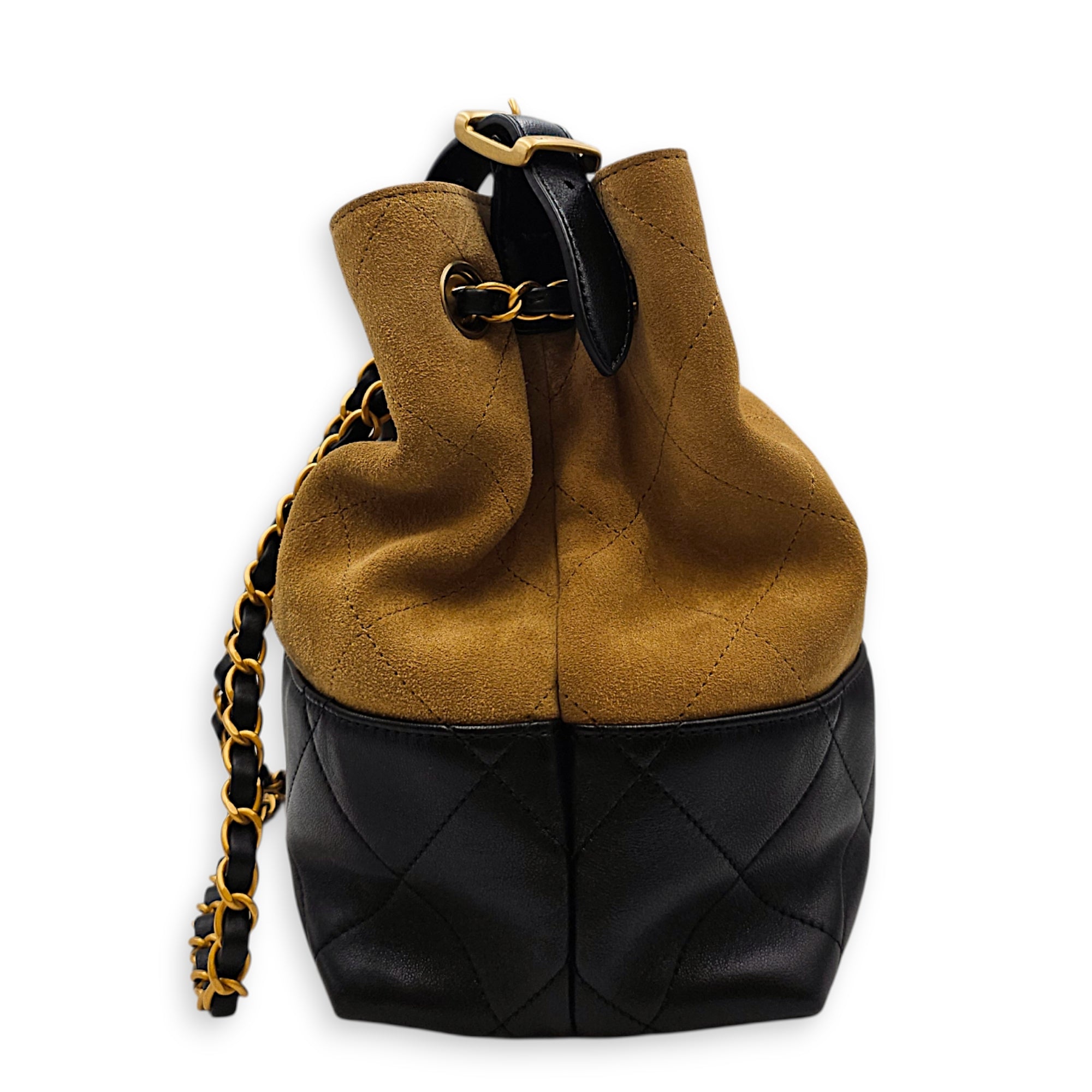 25A Two tone Shopping 33 cm Beige Shoulder Bag in Suede Leather Gold hardware CL2607-22321 4