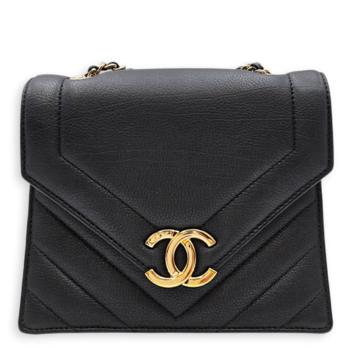 Chevron V Stitch Flap 18cm Black Crossbody Bag Gold hardware CL2607-22327 1