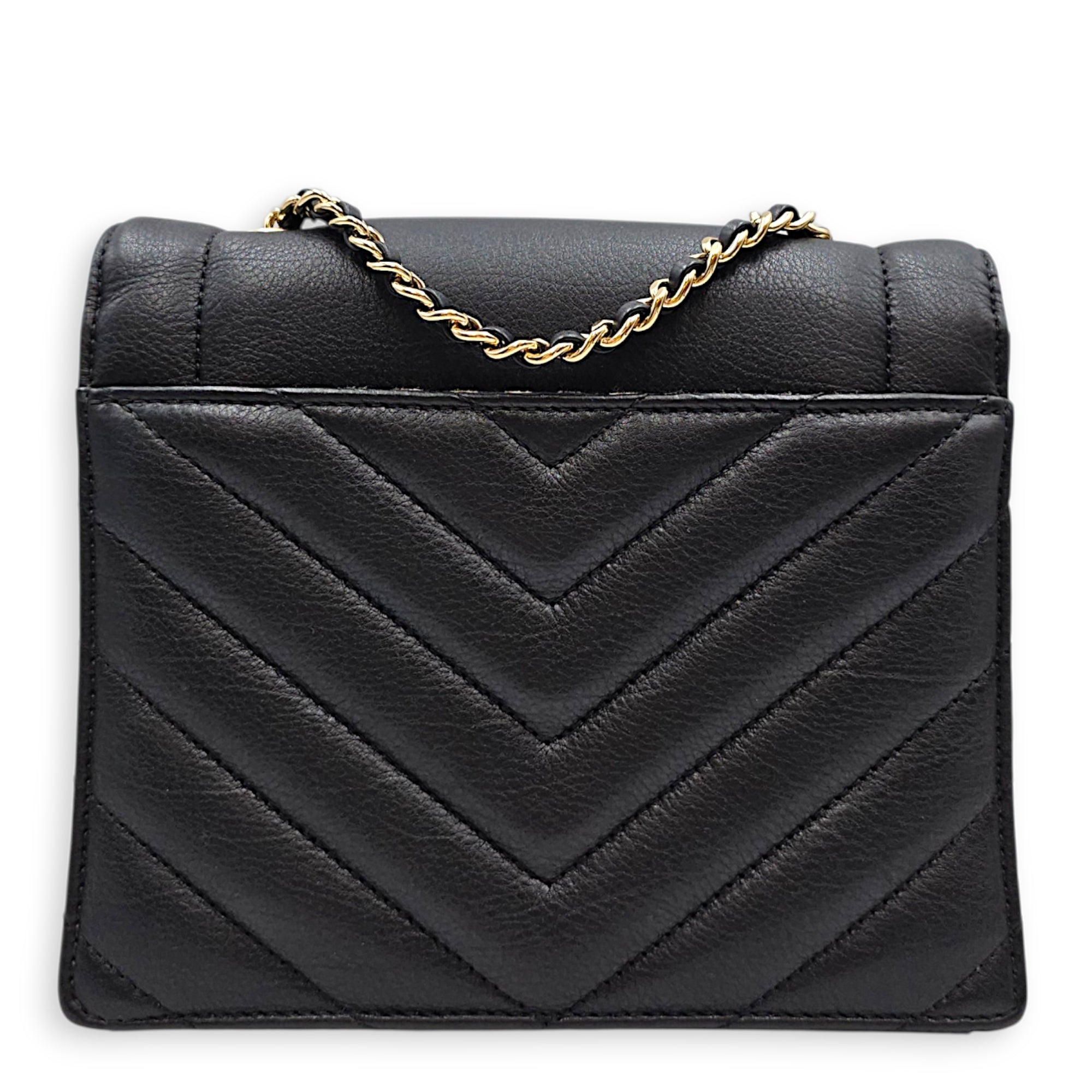 Chevron V Stitch Flap 18cm Black Crossbody Bag Gold hardware CL2607-22327 2