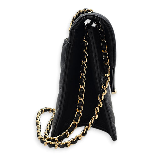 Chevron V Stitch Flap 18 Black Crossbody Bag Gold hardware