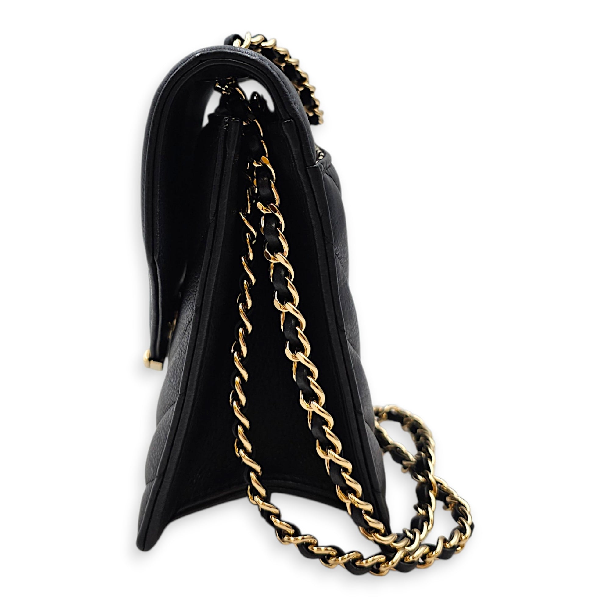 Chevron V Stitch Flap 18 Black Crossbody Bag Gold hardware