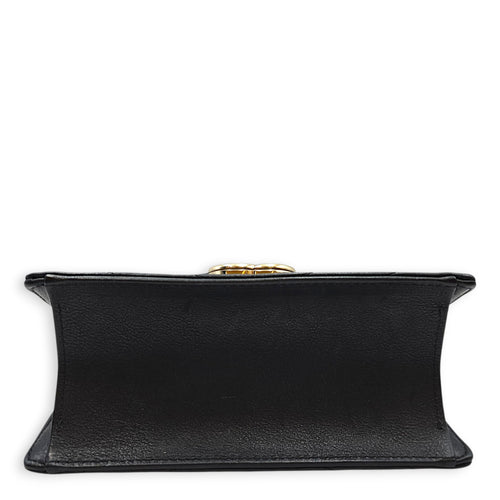 Chevron V Stitch Flap 18 Black Crossbody Bag Gold hardware