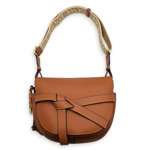 Small Gate Brown Shoulder Bag in Calfskin Gold hardware