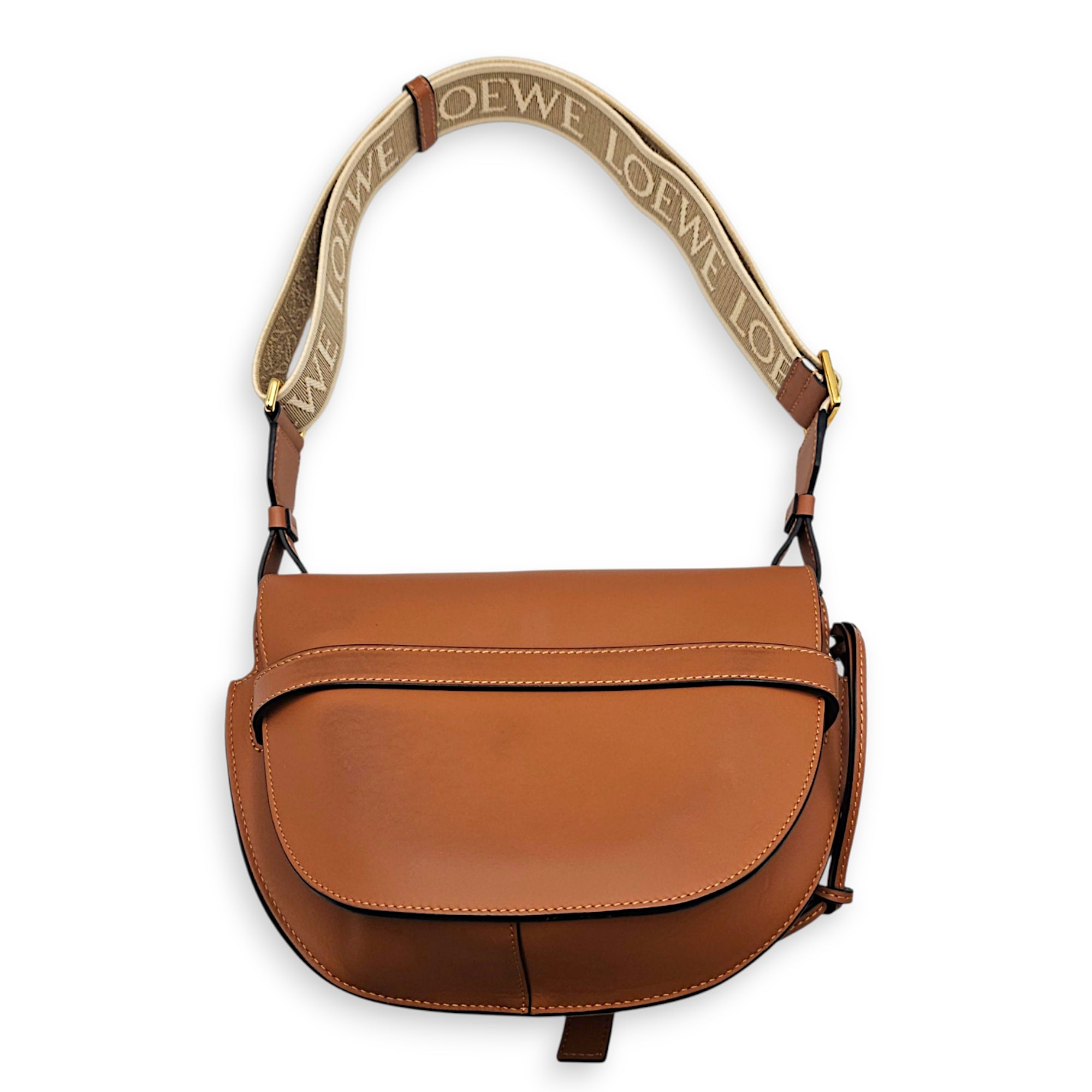 Small Gate Brown Shoulder Bag in Calfskin Gold hardware