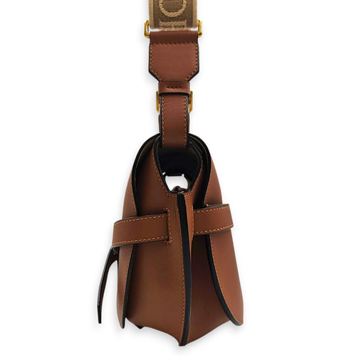 Small Gate Brown Shoulder Bag in Calfskin Gold hardware