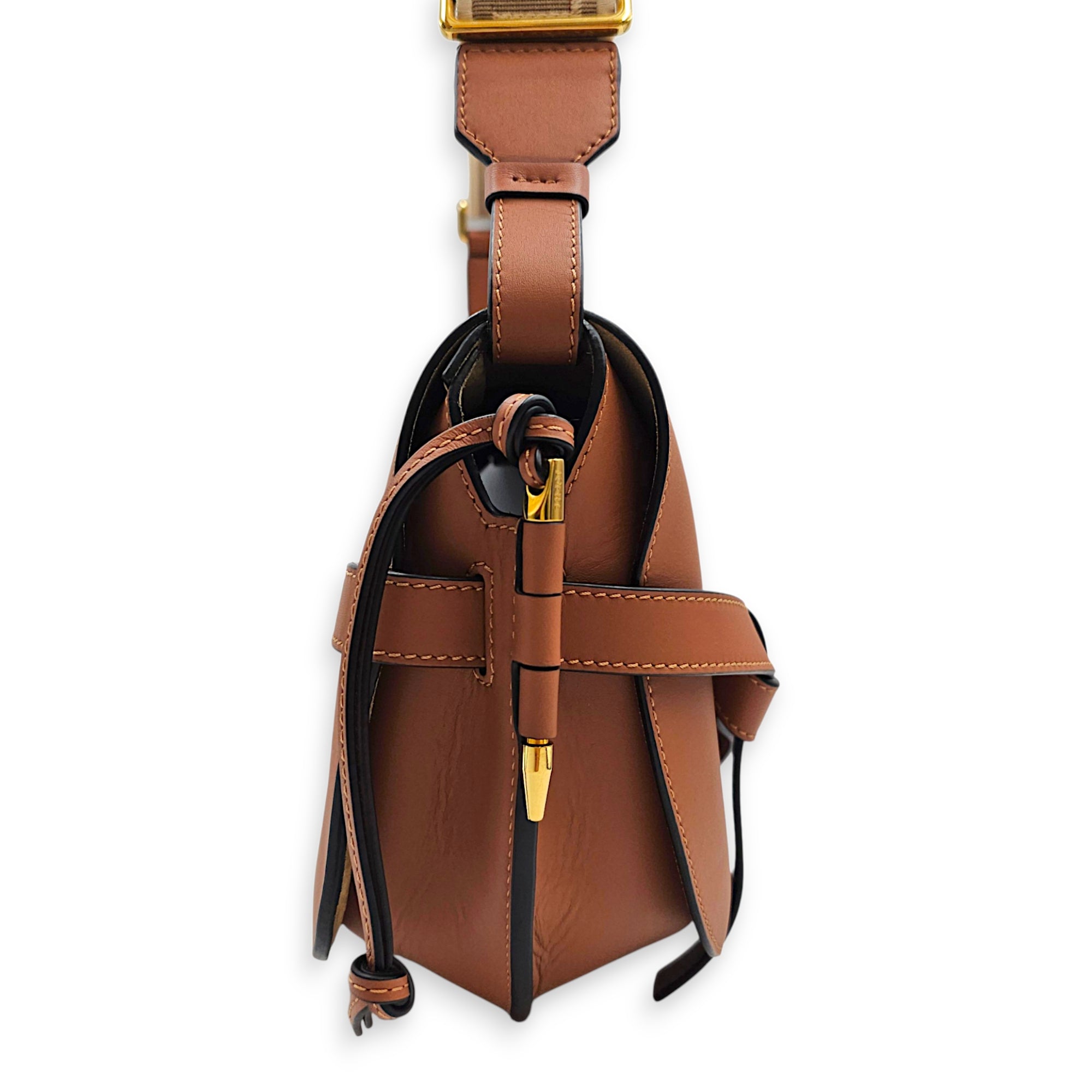 Small Gate Brown Shoulder Bag in Calfskin Gold hardware