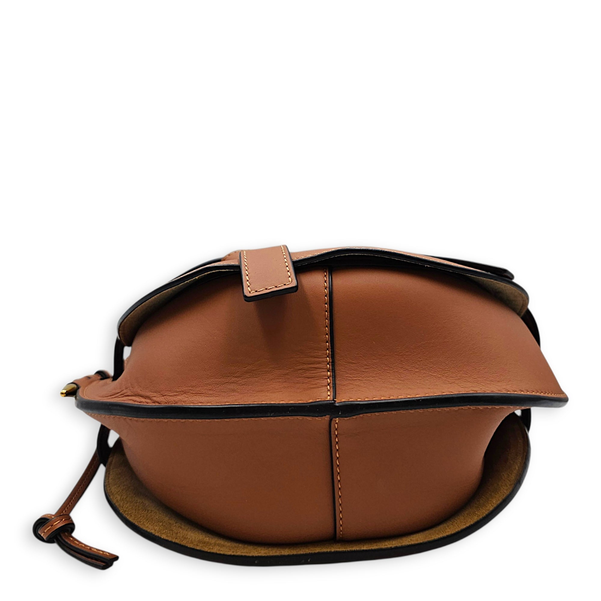 Small Gate Brown Shoulder Bag in Calfskin Gold hardware