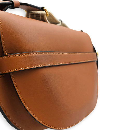 Small Gate Brown Shoulder Bag in Calfskin Gold hardware