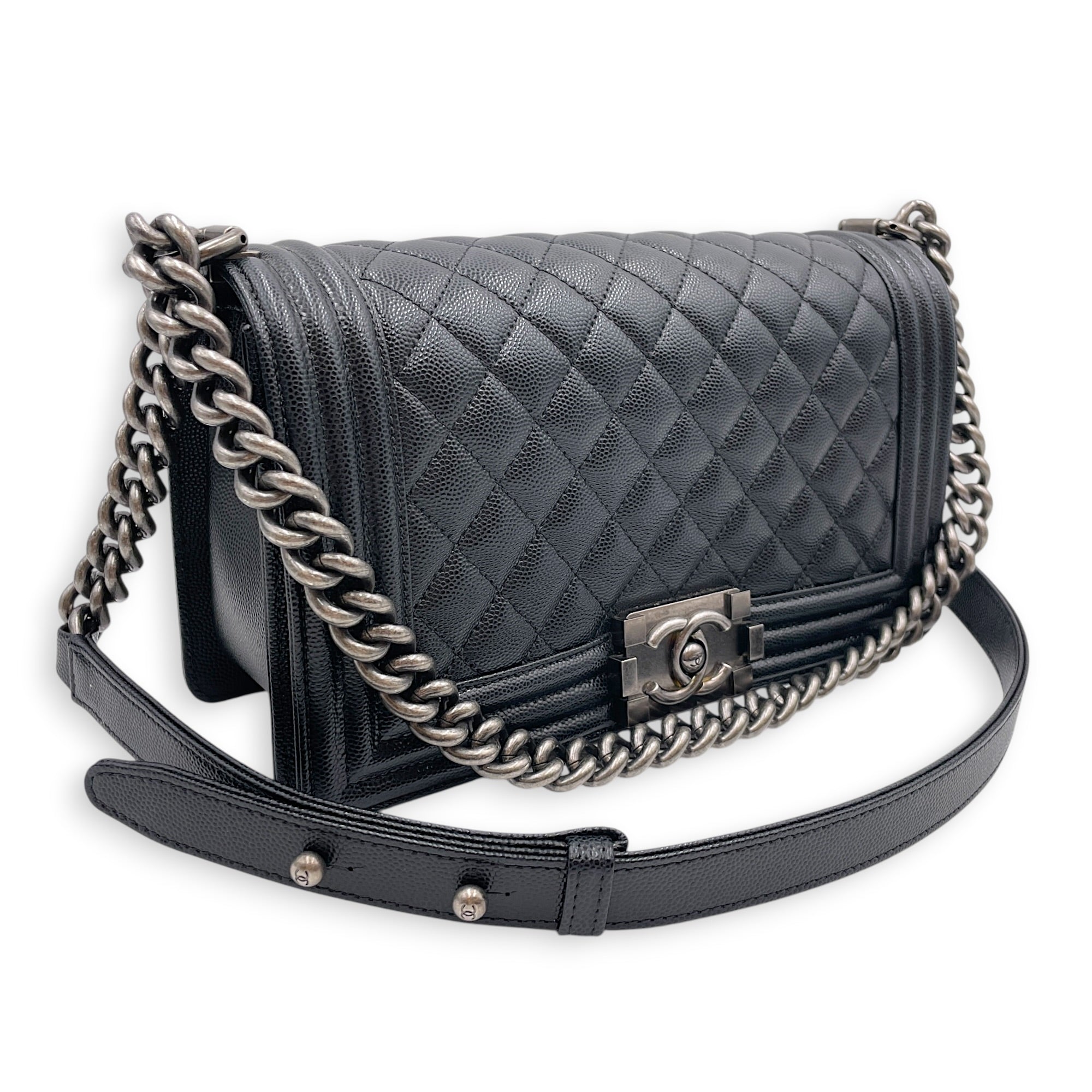 Boy Black Shoulder Bag in Caviar Leather Ruthenium hardware CL2607-22347 13
