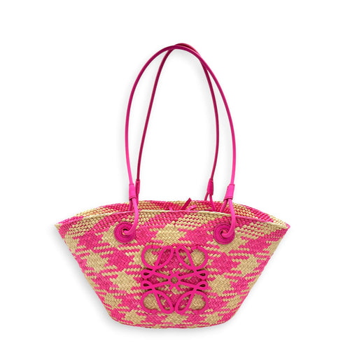 Loewe x Paula's Ibiza Anagram Basket Pink Shoulder Bag in Rattan CL2607-22355 1