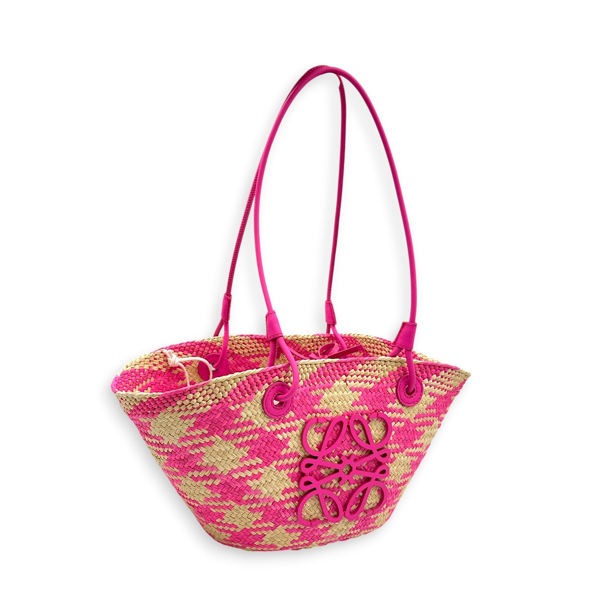 Loewe x Paula's Ibiza Anagram Basket Pink Shoulder Bag in Rattan CL2607-22355 10