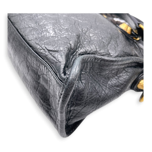 Mini City Black Crossbody Bag in Distressed Leather Gold hardware