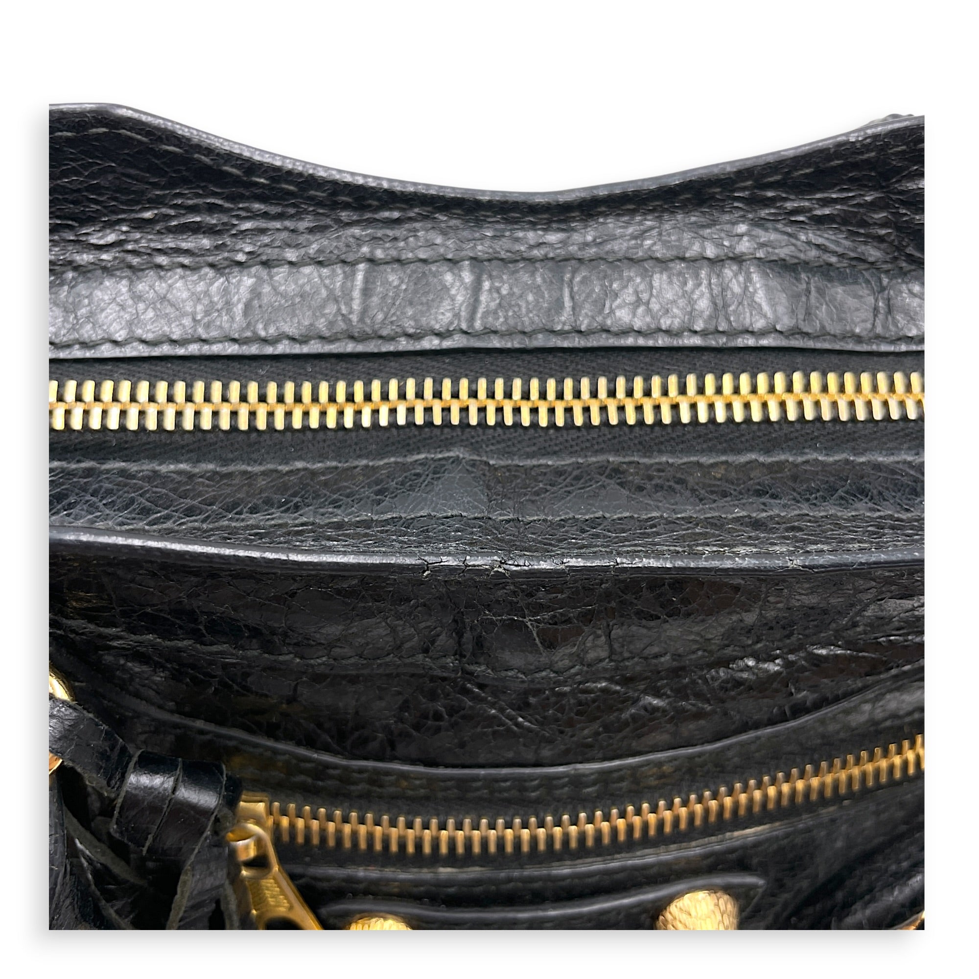 Mini City Black Crossbody Bag in Distressed Leather Gold hardware