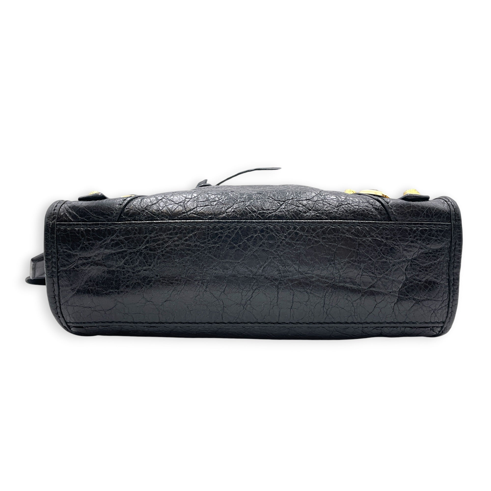 Mini City Black Crossbody Bag in Distressed Leather Gold hardware