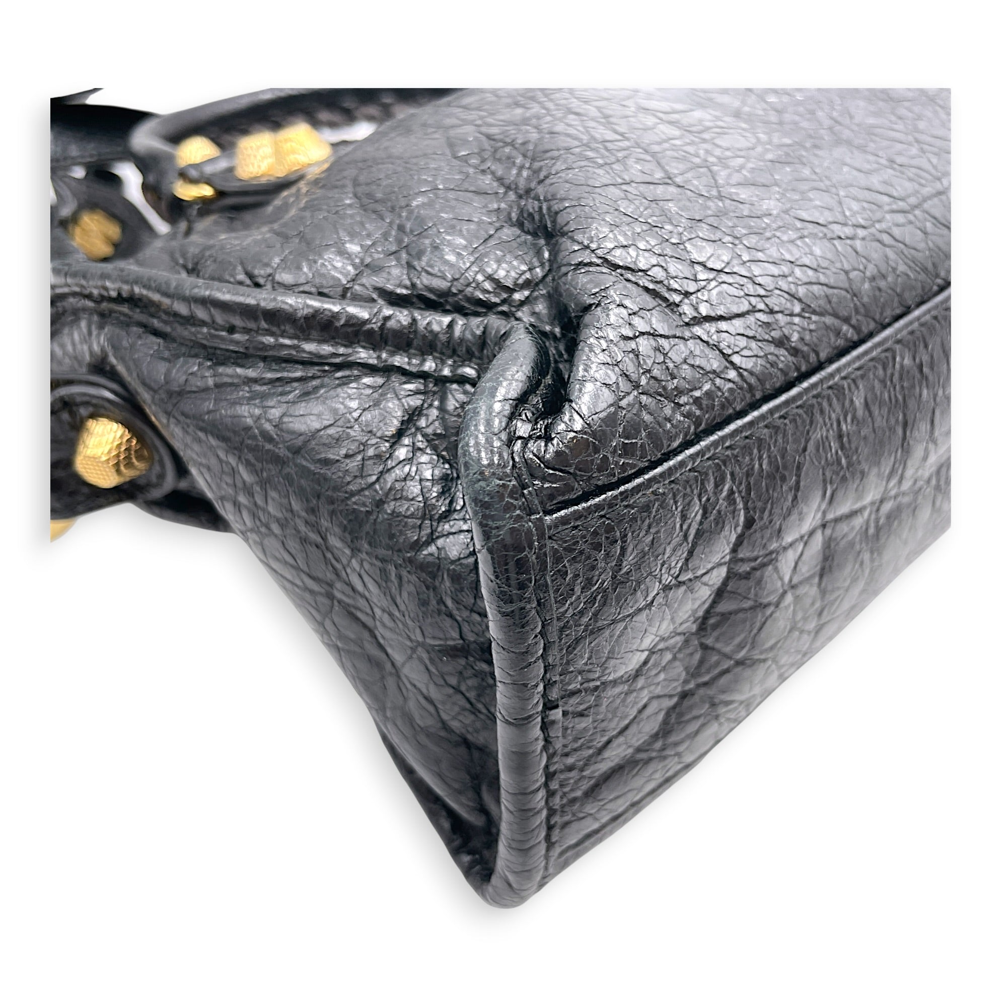Mini City Black Crossbody Bag in Distressed Leather Gold hardware