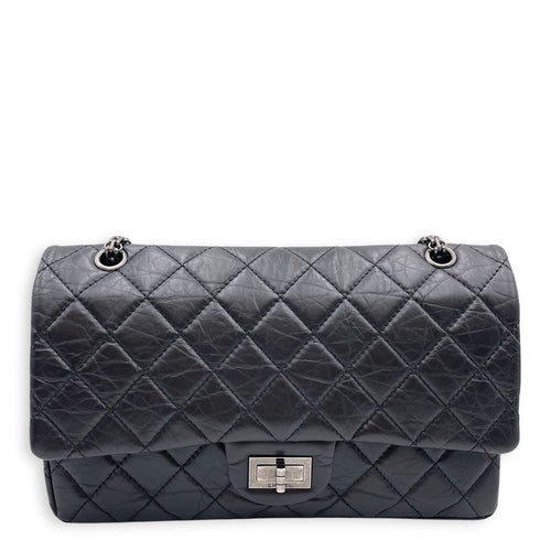 Reissue 2.55 Flap Black Shoulder Bag in Distressed Leather Ruthenium hardware CL2607-22358 1