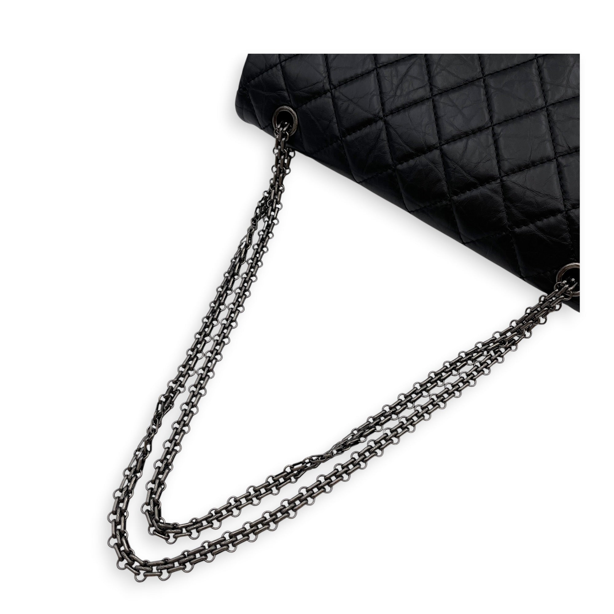 Reissue 2.55 Flap Black Shoulder Bag in Distressed Leather Ruthenium hardware CL2607-22358 10