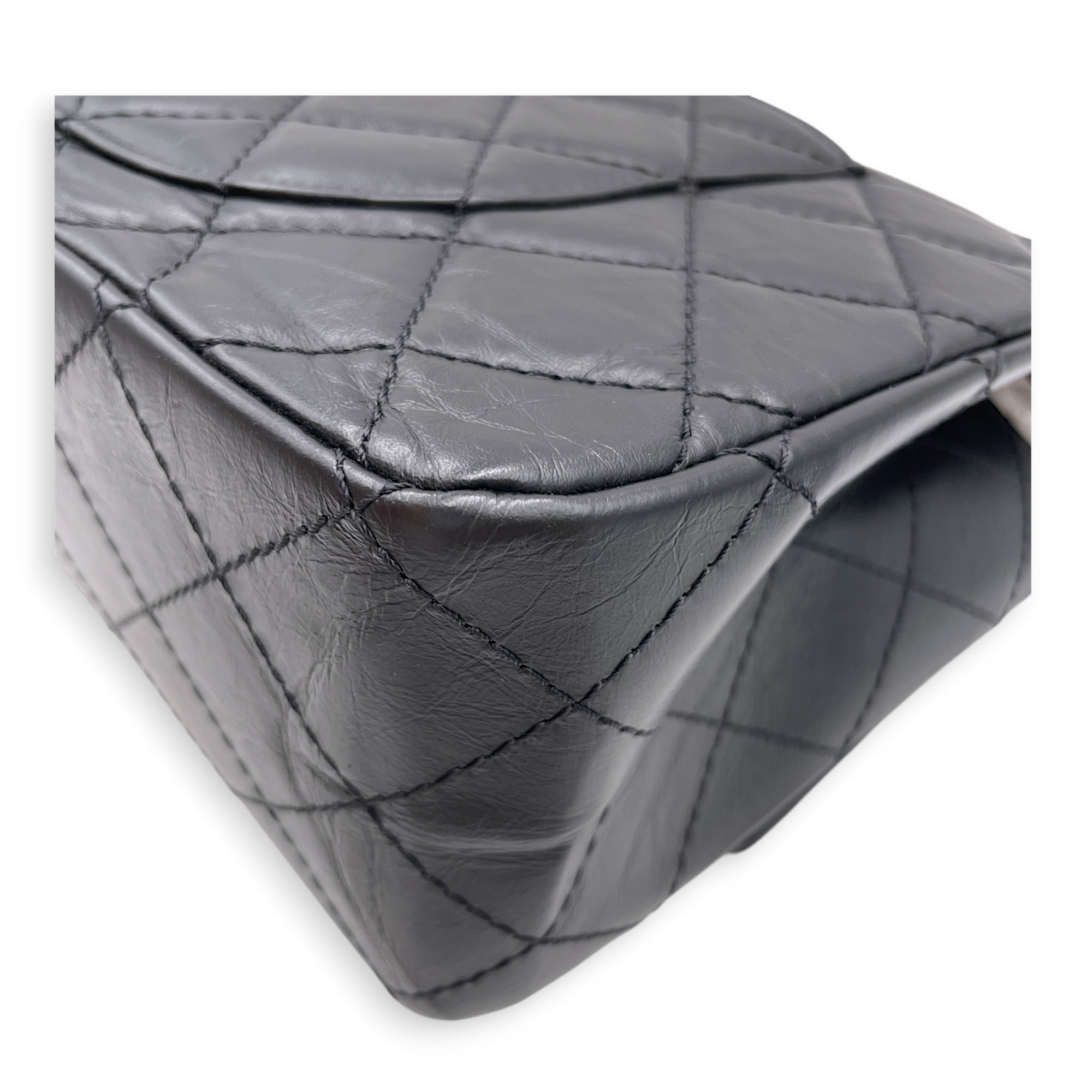 Reissue 2.55 Flap Black Shoulder Bag in Distressed Leather Ruthenium hardware CL2607-22358 12
