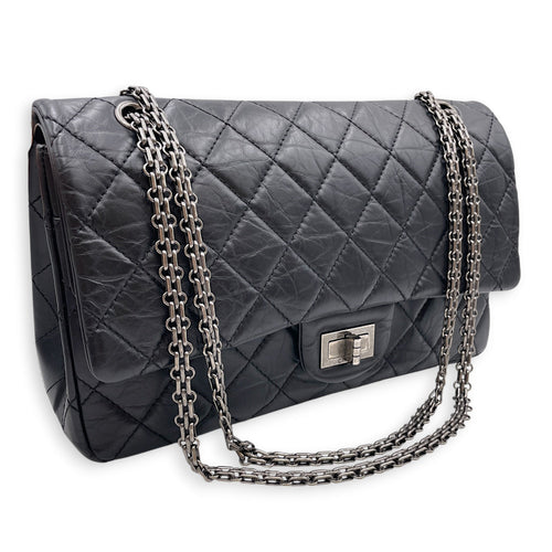 Reissue 2.55 Flap Black Shoulder Bag in Distressed Leather Ruthenium hardware CL2607-22358 13