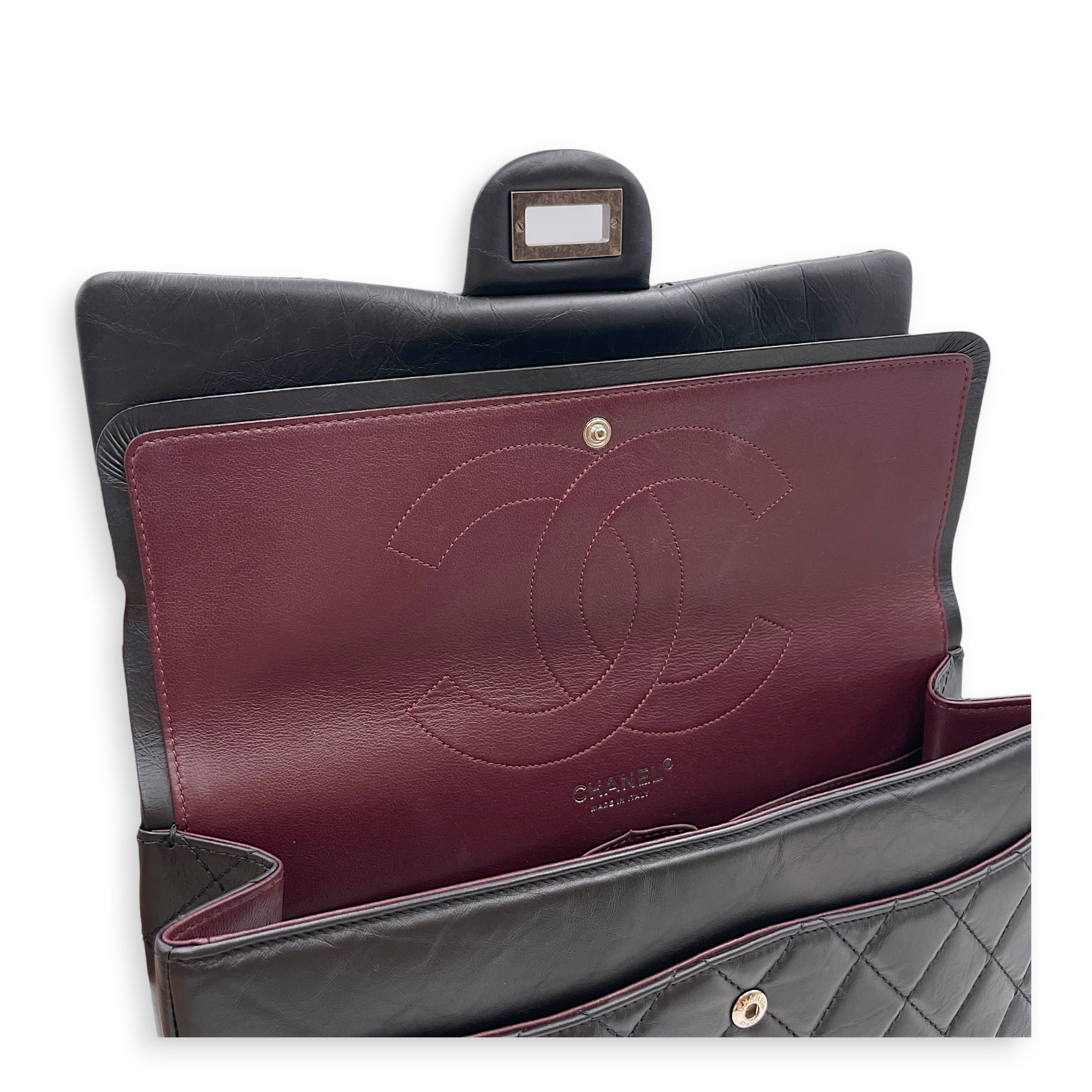 Reissue 2.55 Flap Black Shoulder Bag in Distressed Leather Ruthenium hardware CL2607-22358 14