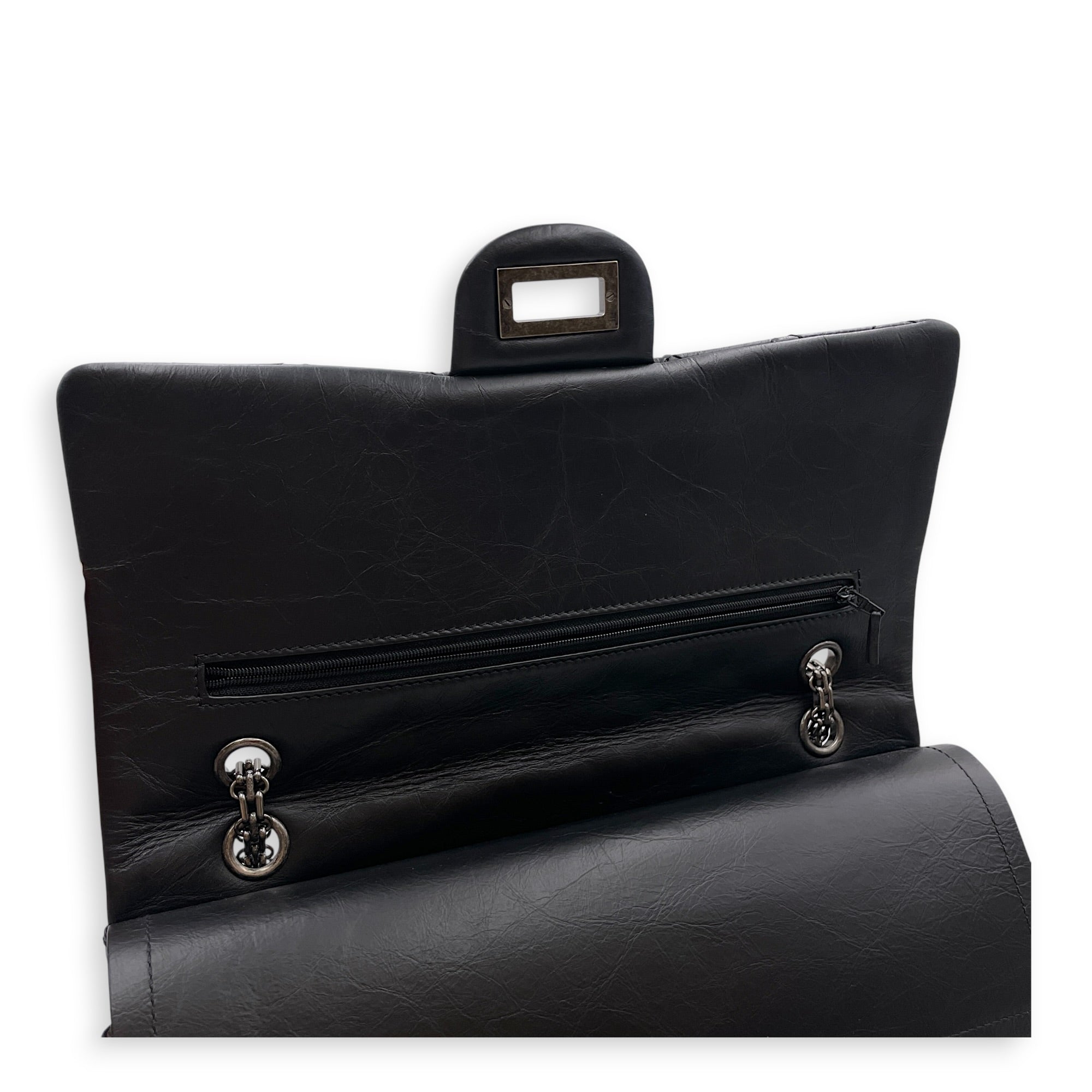 Reissue 2.55 Flap Black Shoulder Bag in Distressed Leather Ruthenium hardware CL2607-22358 15
