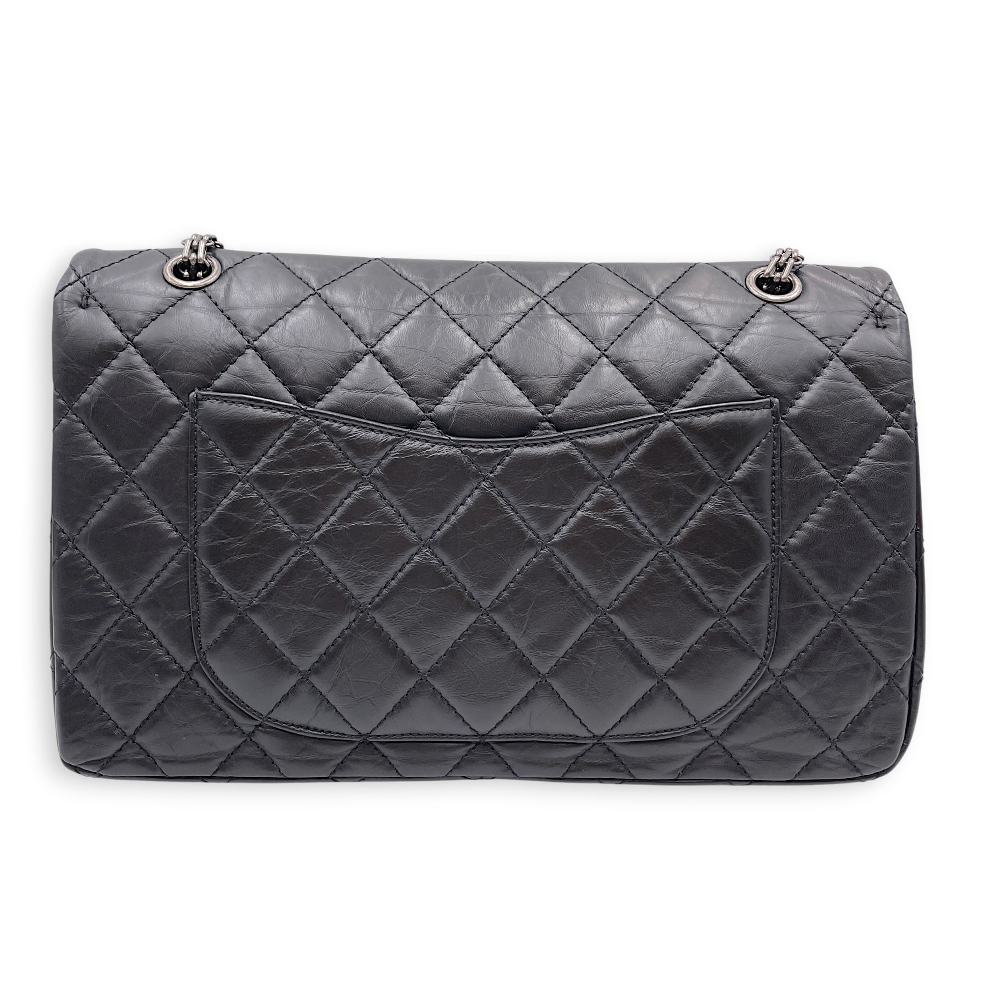 Reissue 2.55 Flap Black Shoulder Bag in Distressed Leather Ruthenium hardware CL2607-22358 2