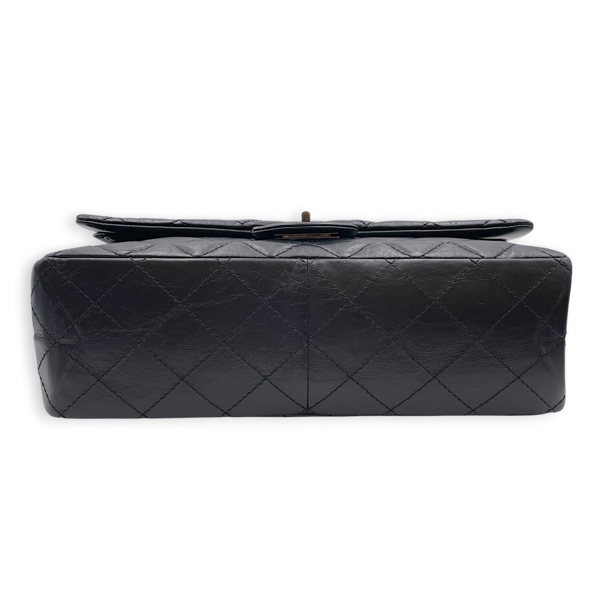 Reissue 2.55 Flap Black Shoulder Bag in Distressed Leather Ruthenium hardware CL2607-22358 4