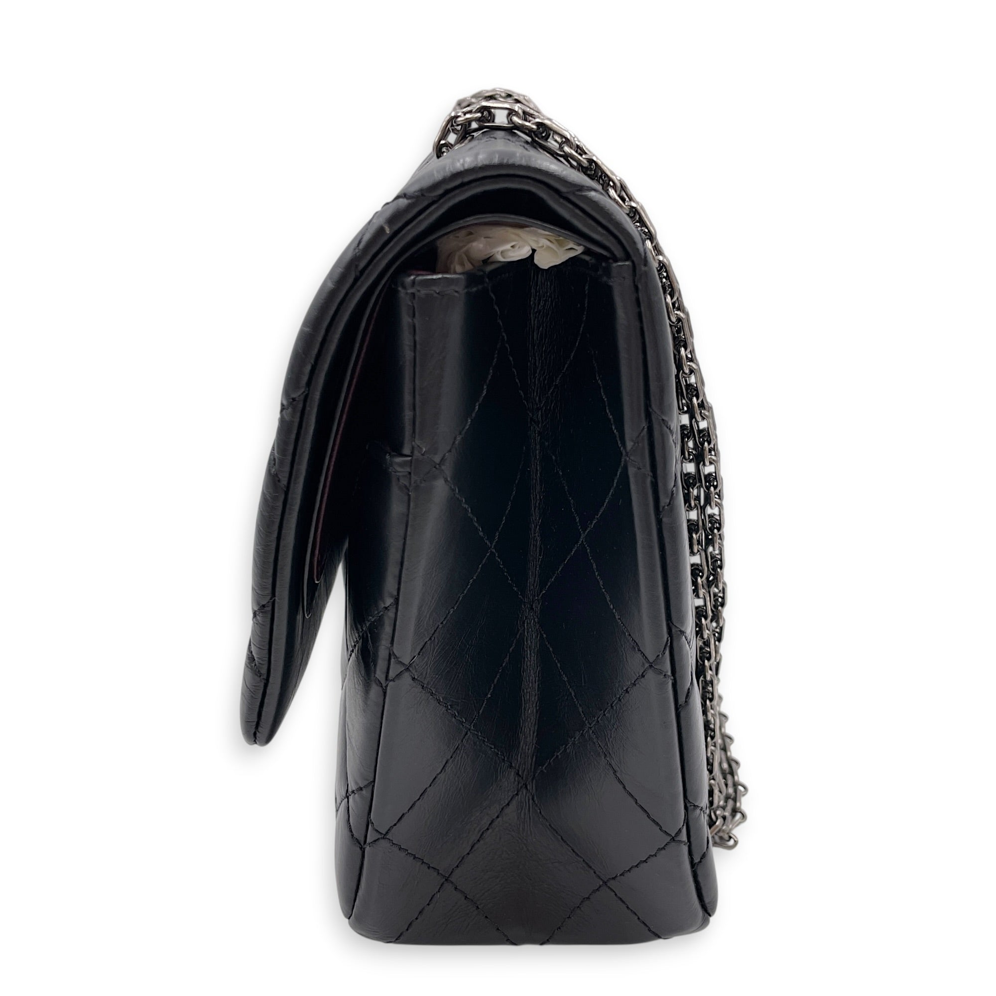 Reissue 2.55 Flap Black Shoulder Bag in Distressed Leather Ruthenium hardware CL2607-22358 6