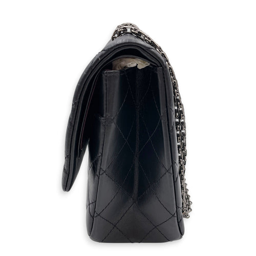 Reissue 2.55 Flap Black Shoulder Bag in Distressed Leather Ruthenium hardware CL2607-22358 6