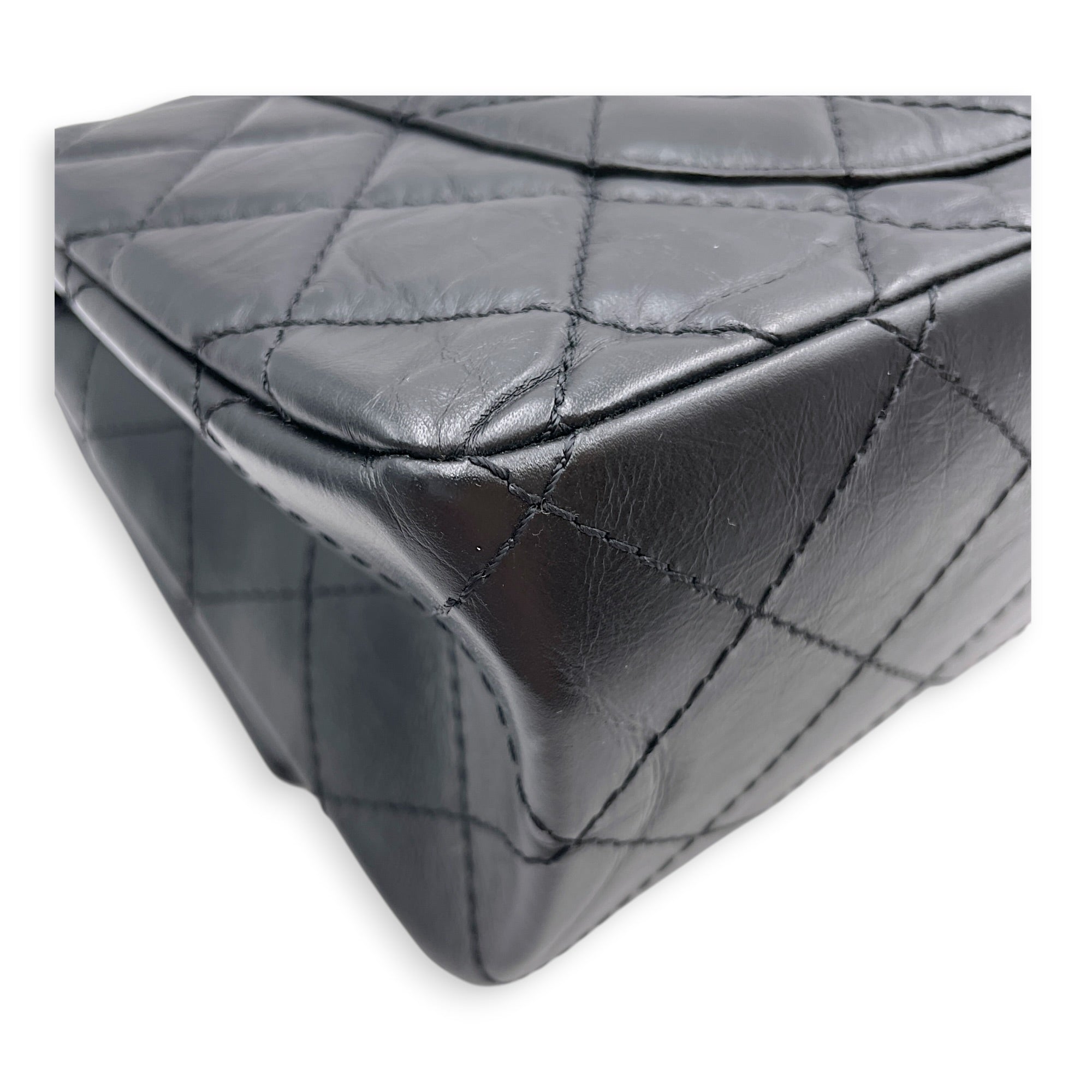 Reissue 2.55 Flap Black Shoulder Bag in Distressed Leather Ruthenium hardware CL2607-22358 7