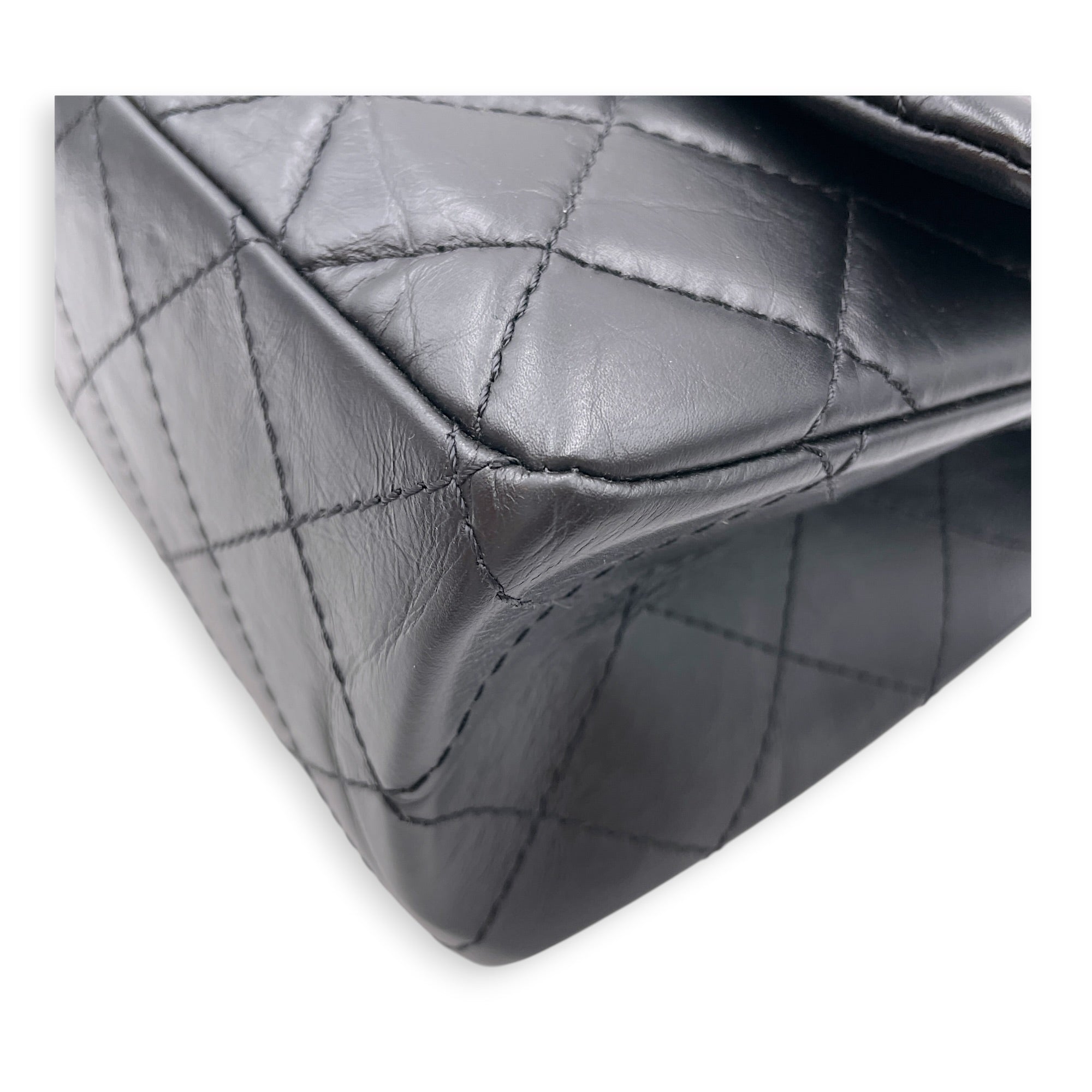 Reissue 2.55 Flap Black Shoulder Bag in Distressed Leather Ruthenium hardware CL2607-22358 8