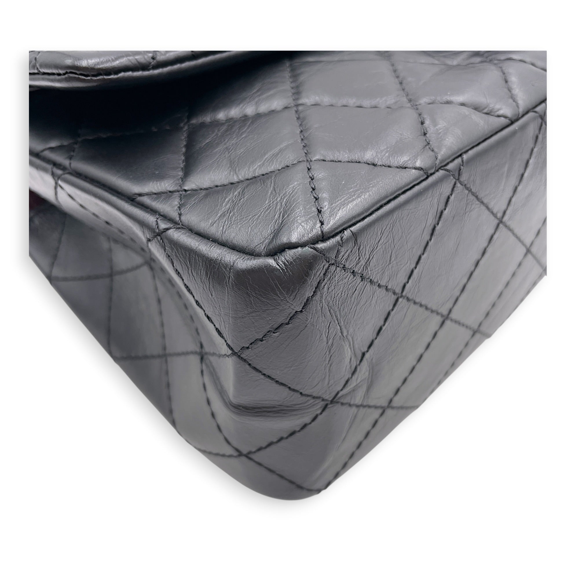 Reissue 2.55 Flap Black Shoulder Bag in Distressed Leather Ruthenium hardware CL2607-22358 9