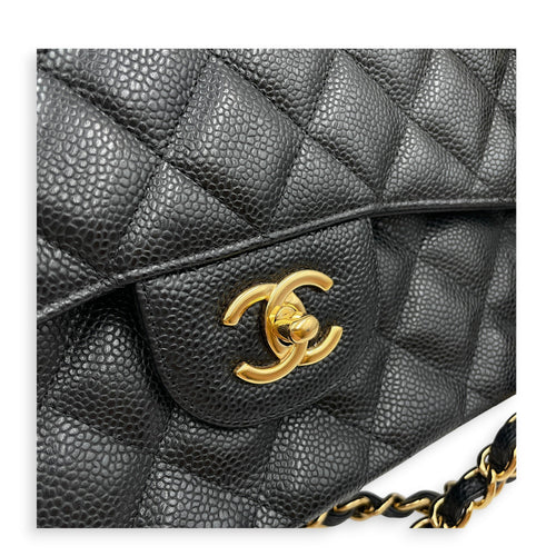 Classic Flap Jumbo Black Shoulder Bag in Caviar Leather Gold hardware CL2607-22361 10