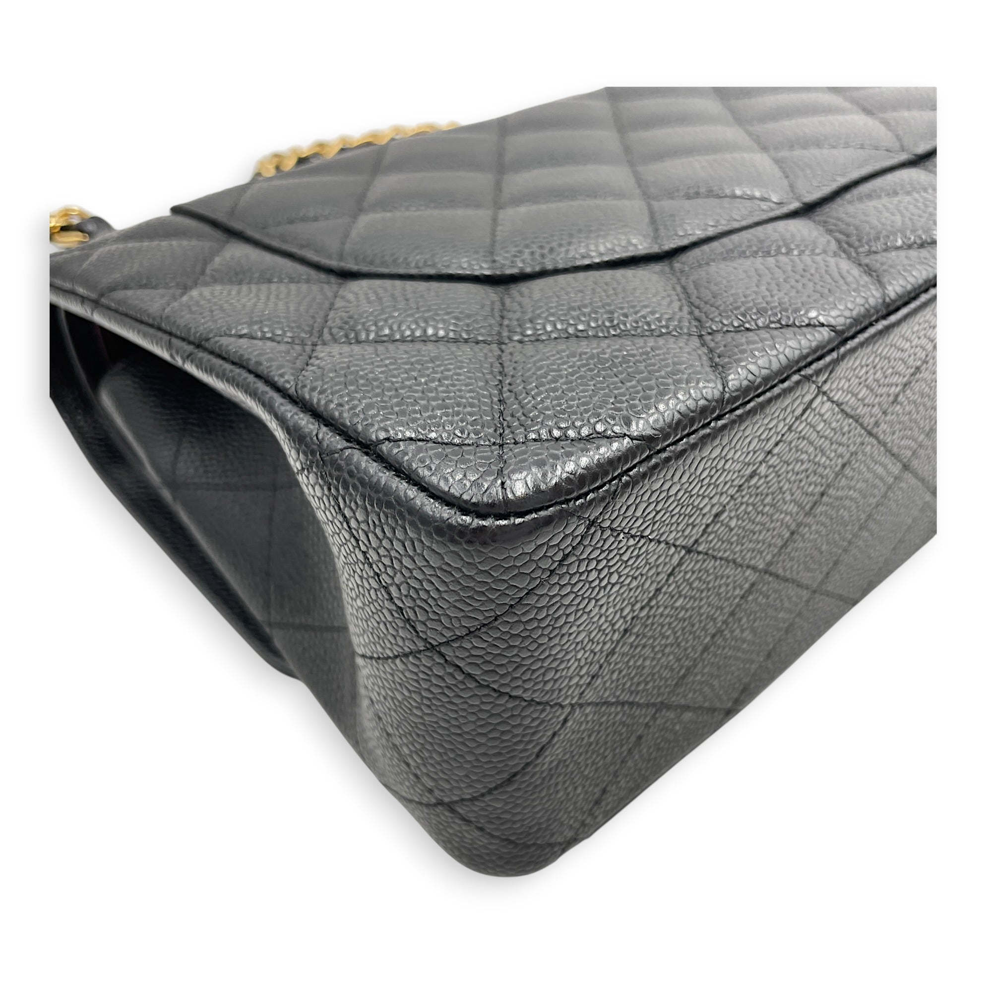 Classic Flap Jumbo Black Shoulder Bag in Caviar Leather Gold hardware CL2607-22361 6